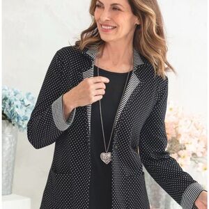 Stripe-Trimmed Dot Knit Jacket